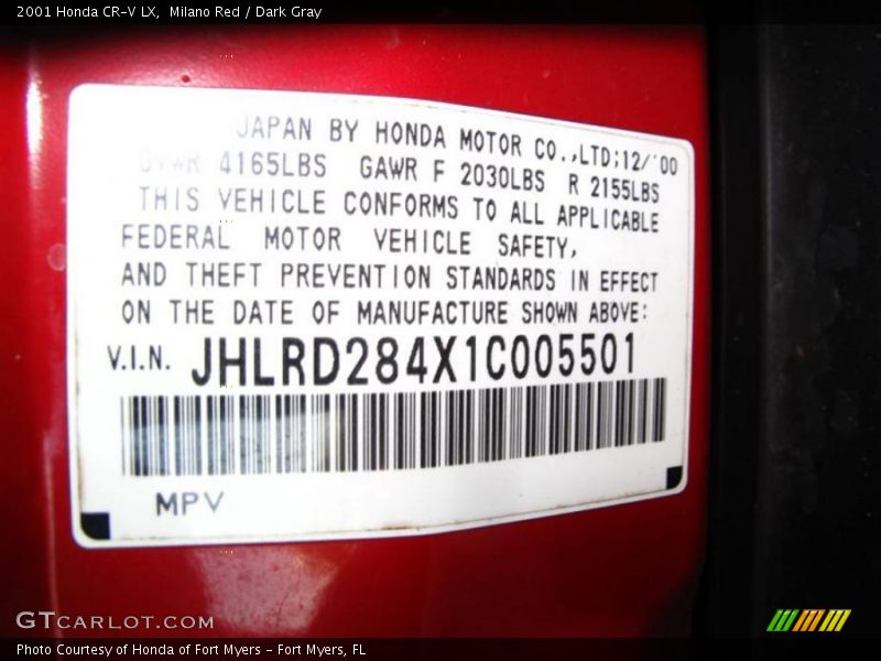 Milano Red / Dark Gray 2001 Honda CR-V LX
