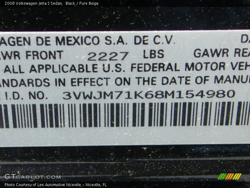 Black / Pure Beige 2008 Volkswagen Jetta S Sedan