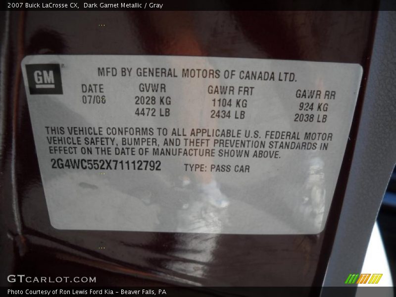 Dark Garnet Metallic / Gray 2007 Buick LaCrosse CX