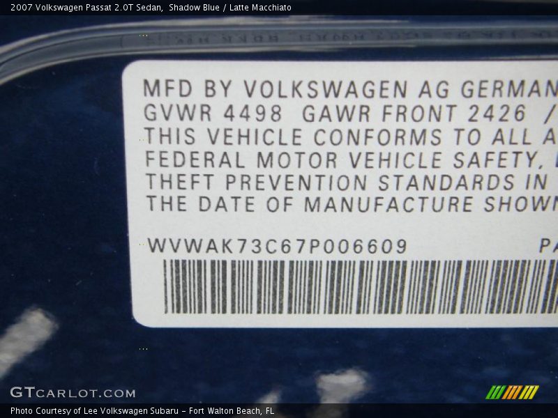 Shadow Blue / Latte Macchiato 2007 Volkswagen Passat 2.0T Sedan