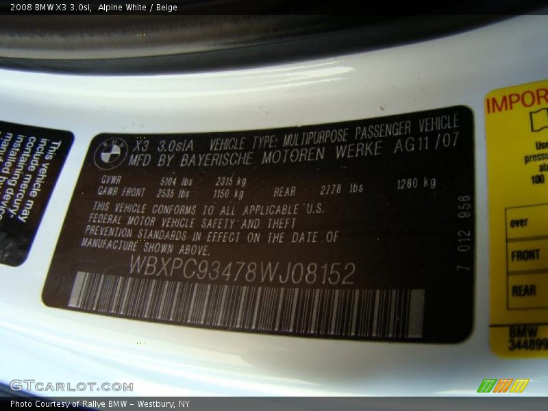 Alpine White / Beige 2008 BMW X3 3.0si