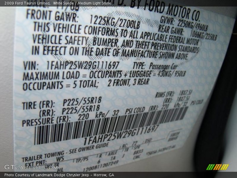 White Suede / Medium Light Stone 2009 Ford Taurus Limited