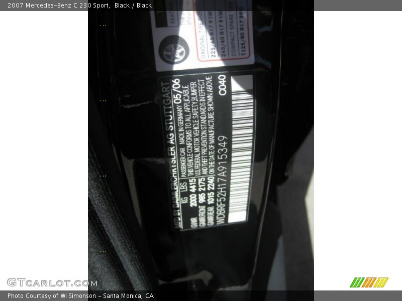 Black / Black 2007 Mercedes-Benz C 230 Sport