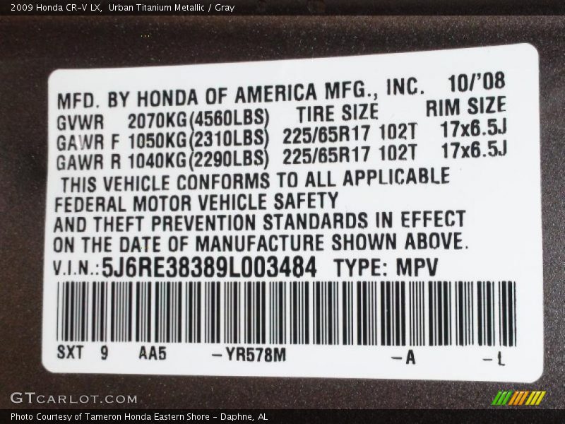 Urban Titanium Metallic / Gray 2009 Honda CR-V LX