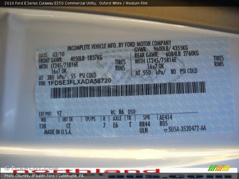 Oxford White / Medium Flint 2010 Ford E Series Cutaway E350 Commercial Utility