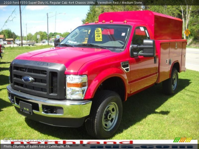 Vermillion Red / Medium Stone 2010 Ford F350 Super Duty XL Regular Cab 4x4 Chassis Utility