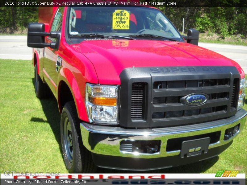 Vermillion Red / Medium Stone 2010 Ford F350 Super Duty XL Regular Cab 4x4 Chassis Utility
