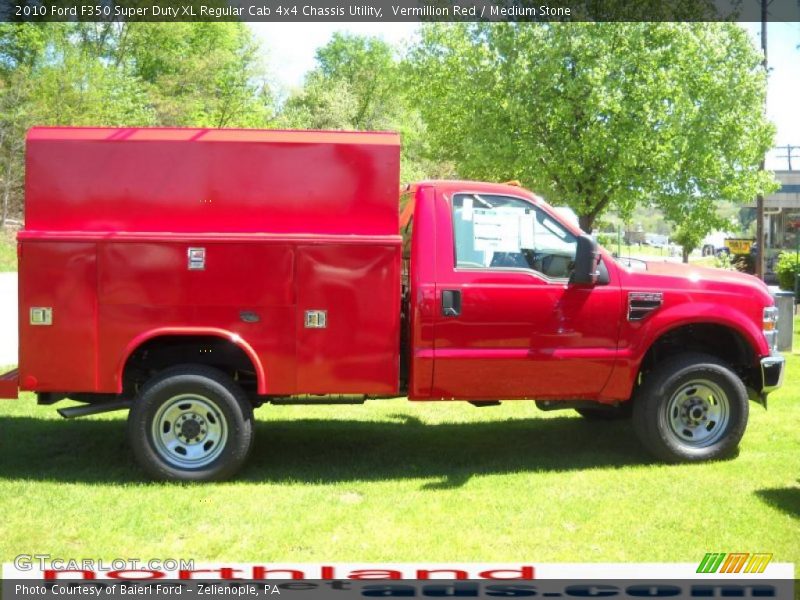 Vermillion Red / Medium Stone 2010 Ford F350 Super Duty XL Regular Cab 4x4 Chassis Utility