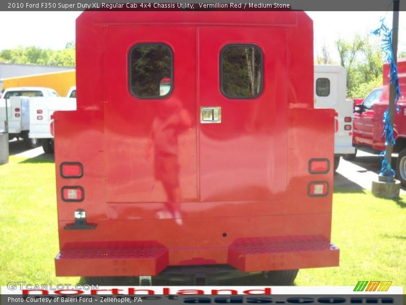 Vermillion Red / Medium Stone 2010 Ford F350 Super Duty XL Regular Cab 4x4 Chassis Utility