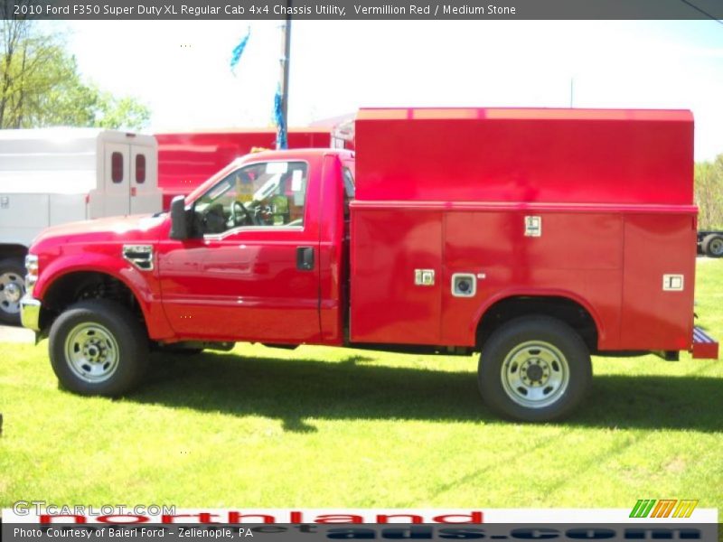 Vermillion Red / Medium Stone 2010 Ford F350 Super Duty XL Regular Cab 4x4 Chassis Utility