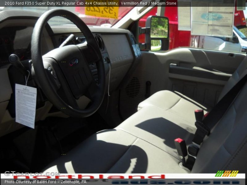 Vermillion Red / Medium Stone 2010 Ford F350 Super Duty XL Regular Cab 4x4 Chassis Utility