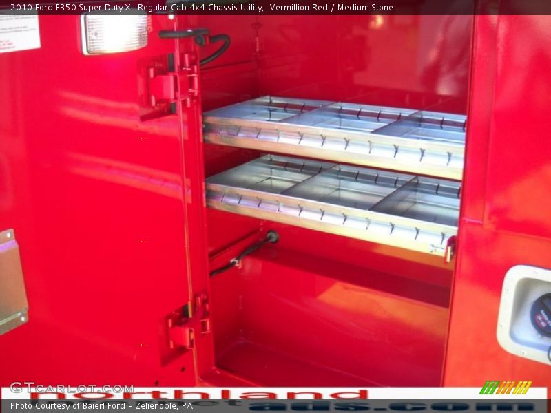 Vermillion Red / Medium Stone 2010 Ford F350 Super Duty XL Regular Cab 4x4 Chassis Utility