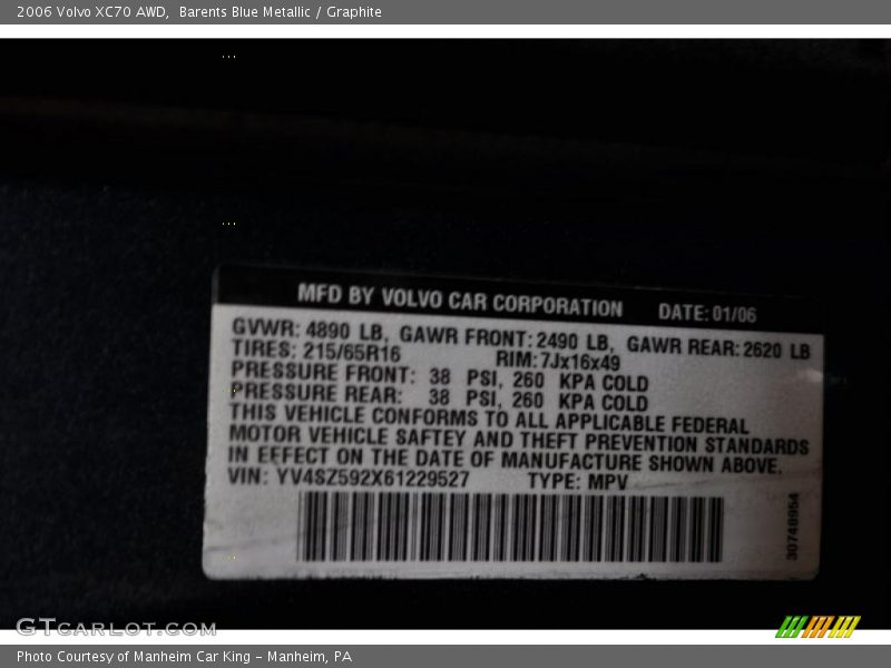 Barents Blue Metallic / Graphite 2006 Volvo XC70 AWD