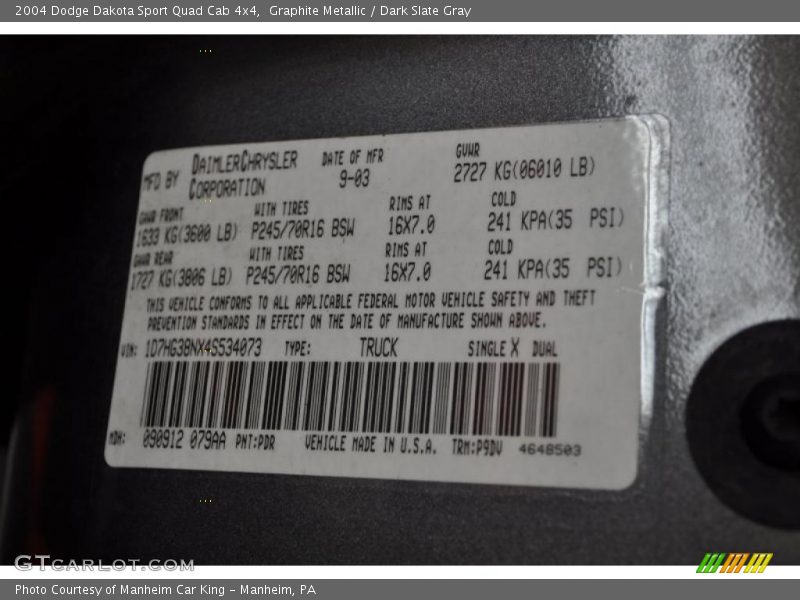 Graphite Metallic / Dark Slate Gray 2004 Dodge Dakota Sport Quad Cab 4x4