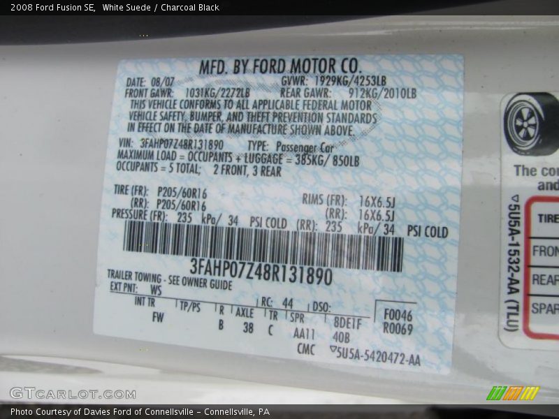 White Suede / Charcoal Black 2008 Ford Fusion SE