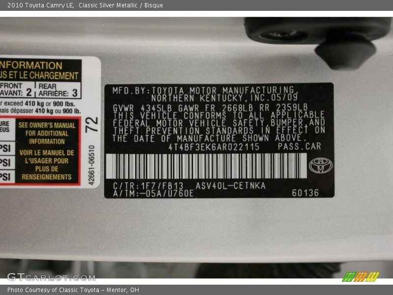 Classic Silver Metallic / Bisque 2010 Toyota Camry LE