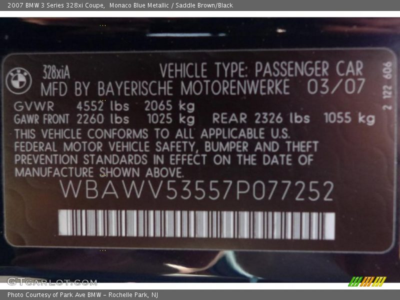 Monaco Blue Metallic / Saddle Brown/Black 2007 BMW 3 Series 328xi Coupe