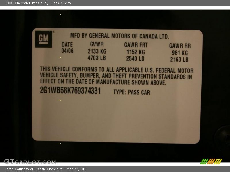 Black / Gray 2006 Chevrolet Impala LS