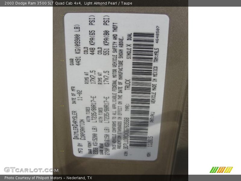 Light Almond Pearl / Taupe 2003 Dodge Ram 3500 SLT Quad Cab 4x4