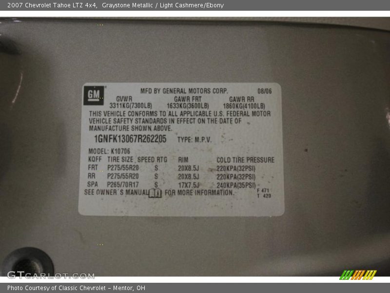 Graystone Metallic / Light Cashmere/Ebony 2007 Chevrolet Tahoe LTZ 4x4