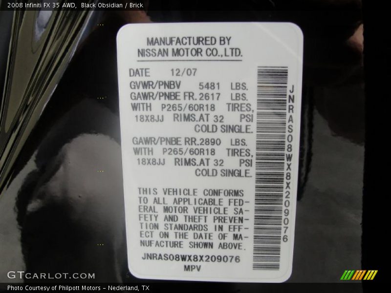 Black Obsidian / Brick 2008 Infiniti FX 35 AWD