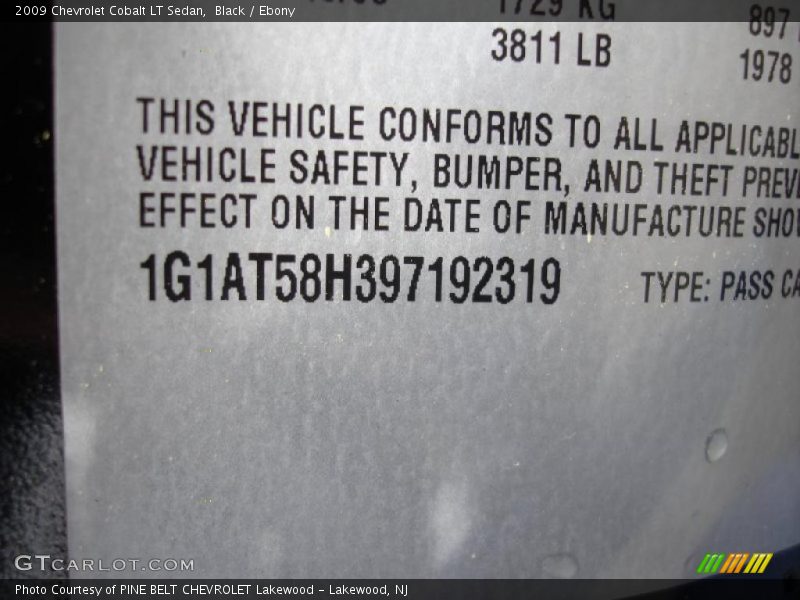Black / Ebony 2009 Chevrolet Cobalt LT Sedan