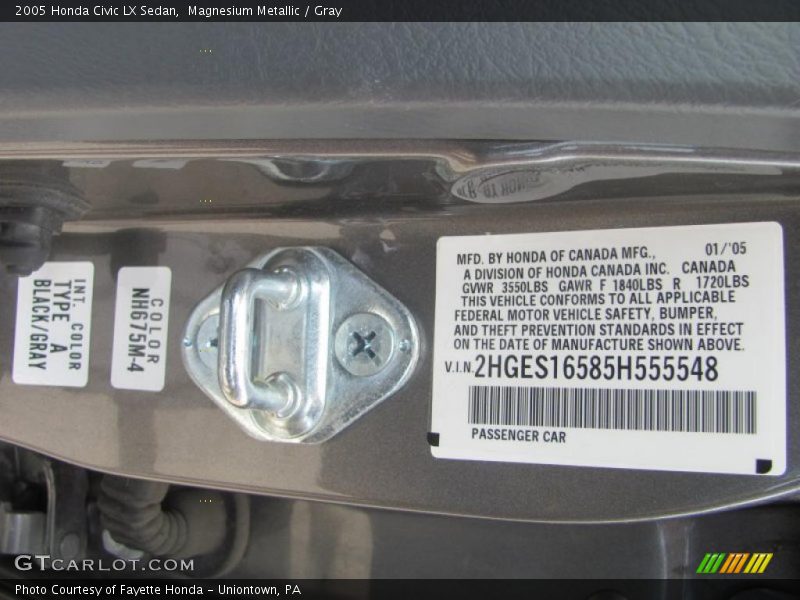 Magnesium Metallic / Gray 2005 Honda Civic LX Sedan