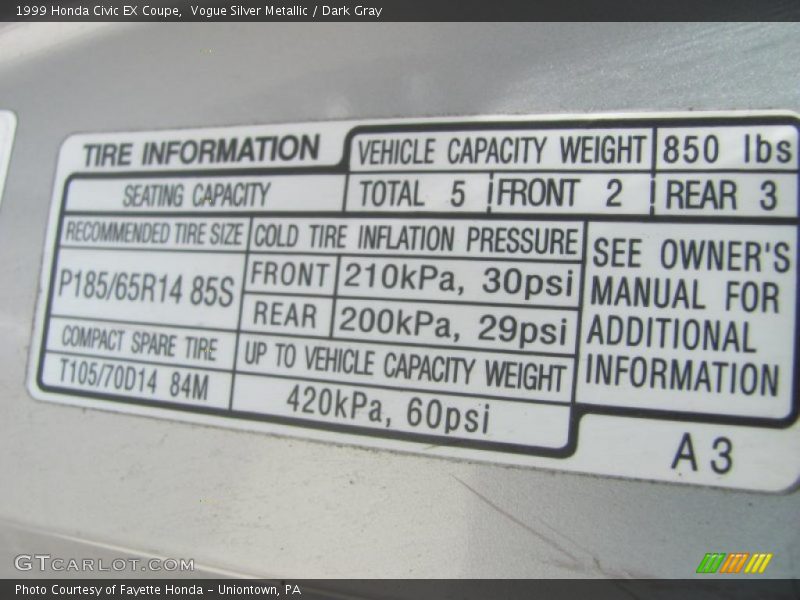Vogue Silver Metallic / Dark Gray 1999 Honda Civic EX Coupe