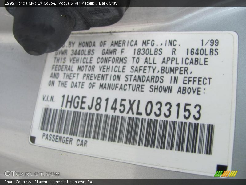Vogue Silver Metallic / Dark Gray 1999 Honda Civic EX Coupe