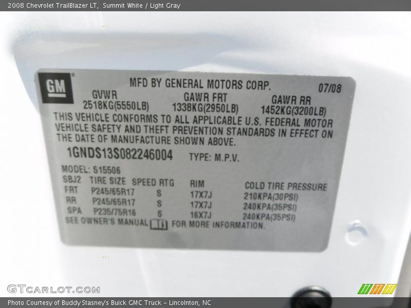 Summit White / Light Gray 2008 Chevrolet TrailBlazer LT