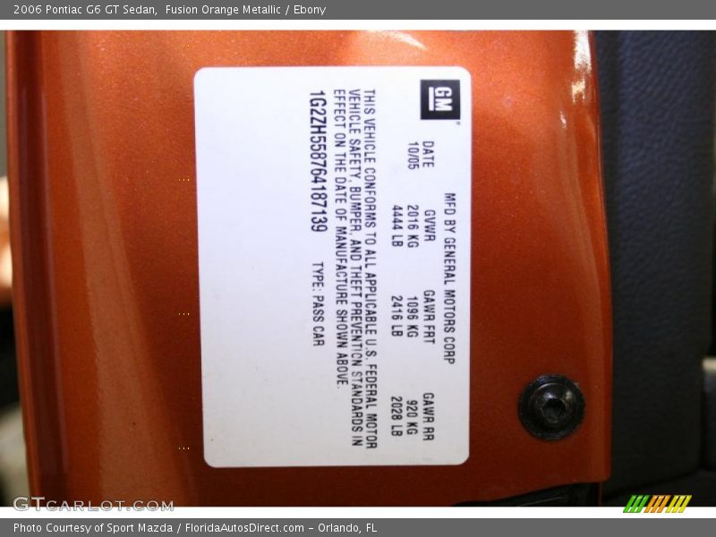 Fusion Orange Metallic / Ebony 2006 Pontiac G6 GT Sedan