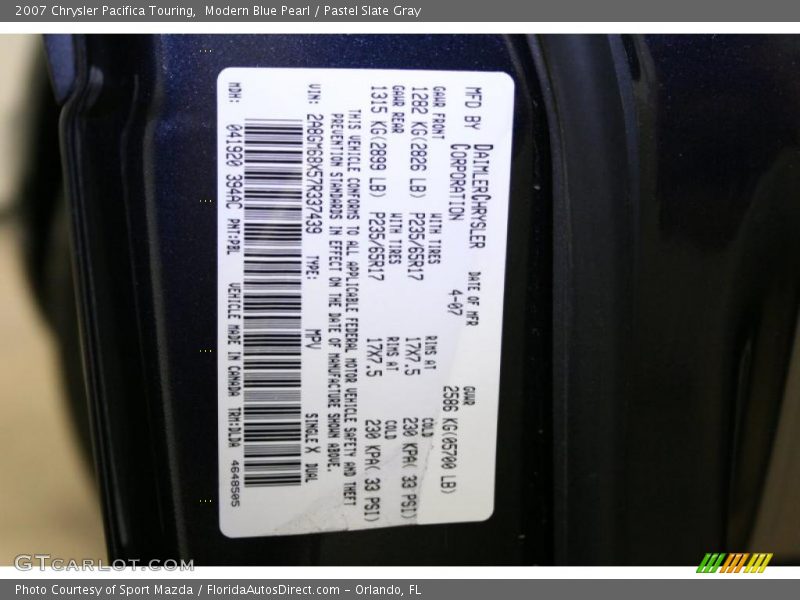 Modern Blue Pearl / Pastel Slate Gray 2007 Chrysler Pacifica Touring