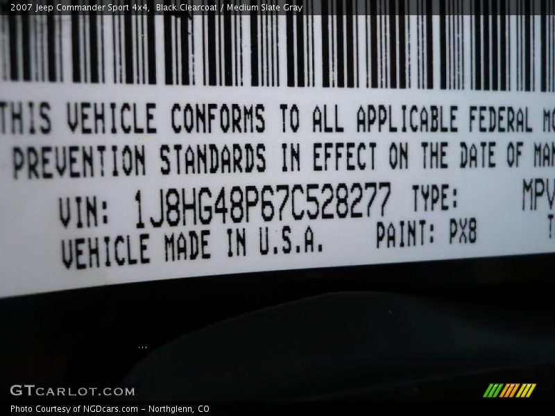 Black Clearcoat / Medium Slate Gray 2007 Jeep Commander Sport 4x4