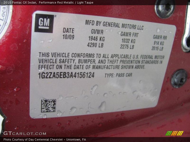Performance Red Metallic / Light Taupe 2010 Pontiac G6 Sedan