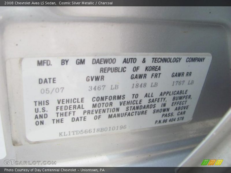 Cosmic Silver Metallic / Charcoal 2008 Chevrolet Aveo LS Sedan