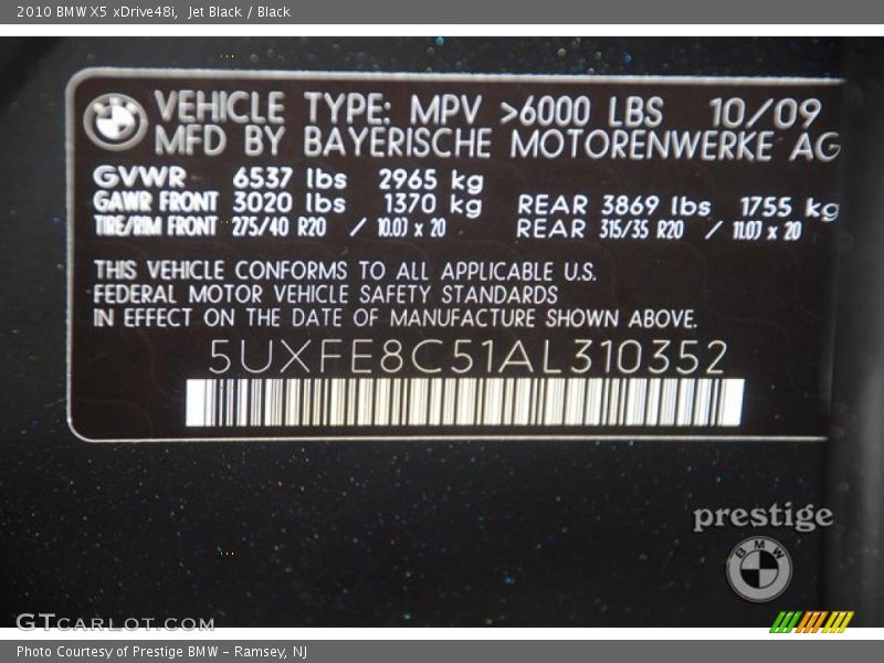 Jet Black / Black 2010 BMW X5 xDrive48i