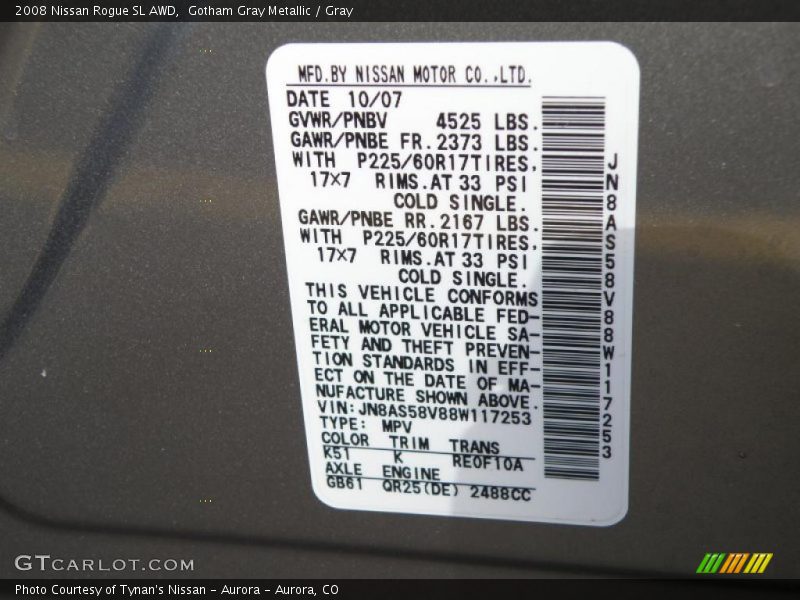 Gotham Gray Metallic / Gray 2008 Nissan Rogue SL AWD