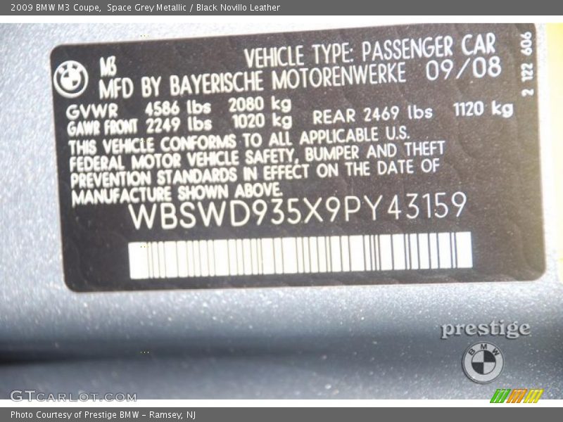 Space Grey Metallic / Black Novillo Leather 2009 BMW M3 Coupe