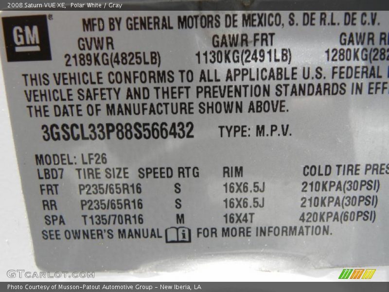 Polar White / Gray 2008 Saturn VUE XE