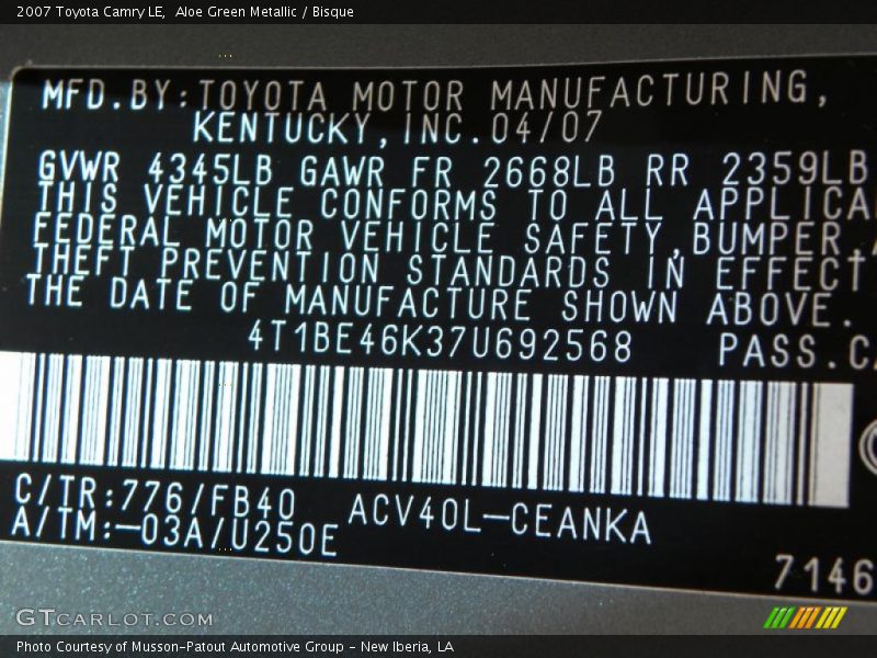 Aloe Green Metallic / Bisque 2007 Toyota Camry LE