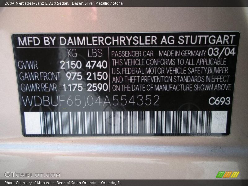 Desert Silver Metallic / Stone 2004 Mercedes-Benz E 320 Sedan