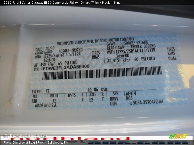 Oxford White / Medium Flint 2010 Ford E Series Cutaway E350 Commercial Utility