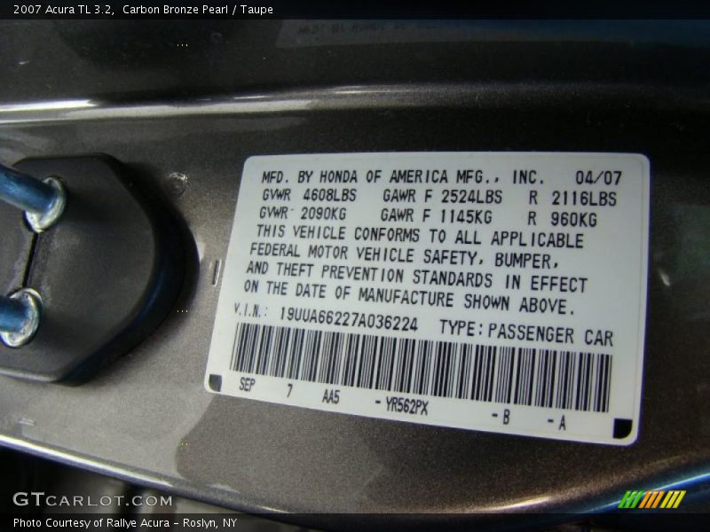 Carbon Bronze Pearl / Taupe 2007 Acura TL 3.2