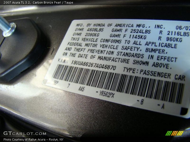 Carbon Bronze Pearl / Taupe 2007 Acura TL 3.2