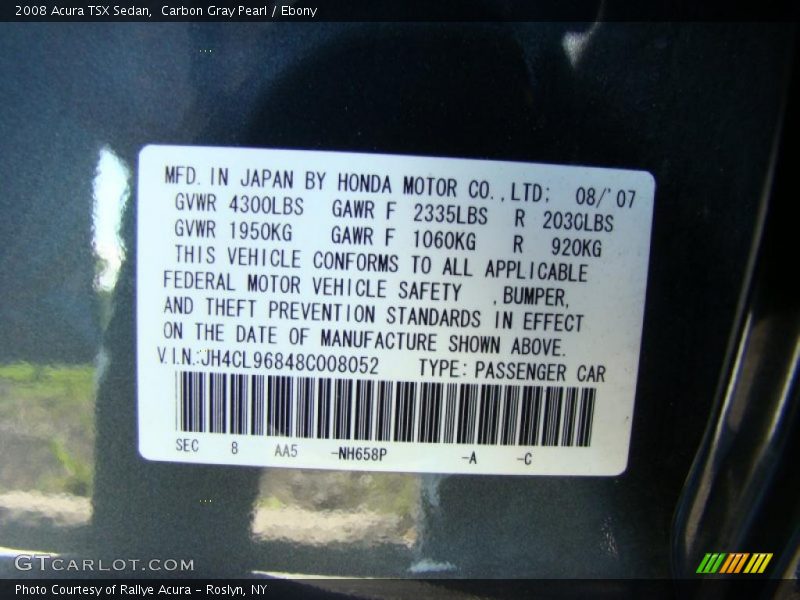 Carbon Gray Pearl / Ebony 2008 Acura TSX Sedan