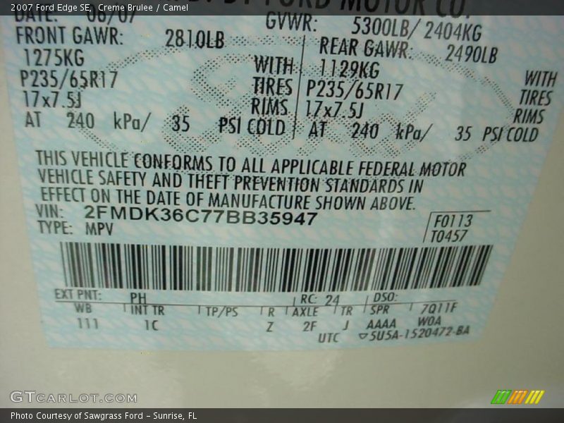 Creme Brulee / Camel 2007 Ford Edge SE