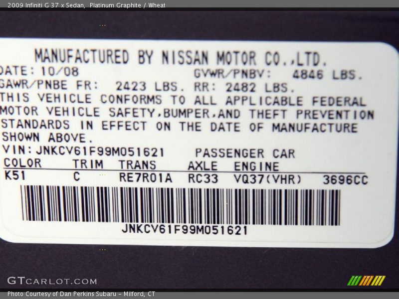Platinum Graphite / Wheat 2009 Infiniti G 37 x Sedan