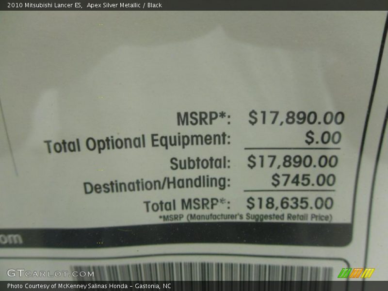 Apex Silver Metallic / Black 2010 Mitsubishi Lancer ES