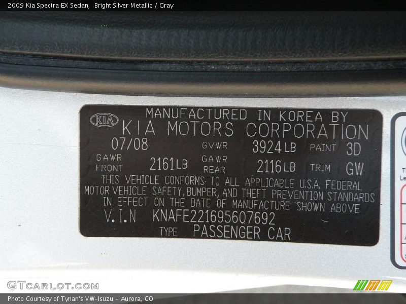 Bright Silver Metallic / Gray 2009 Kia Spectra EX Sedan