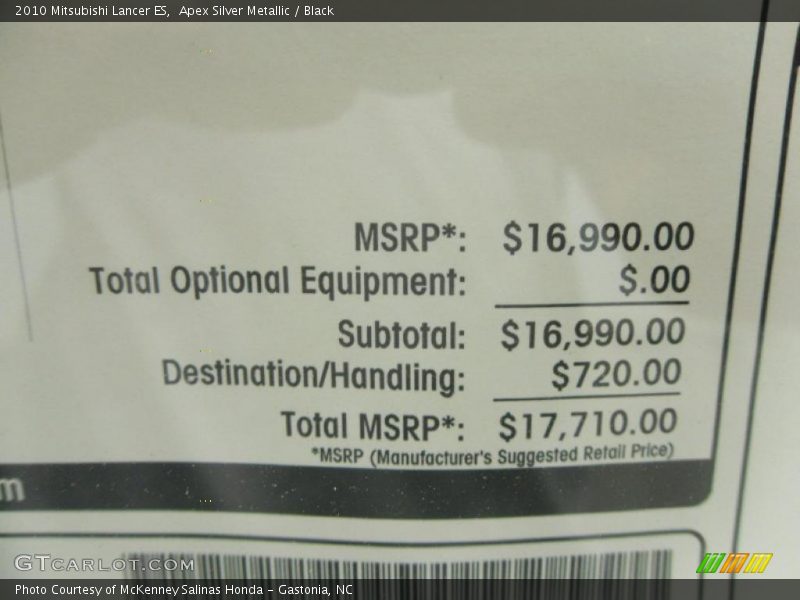 Apex Silver Metallic / Black 2010 Mitsubishi Lancer ES